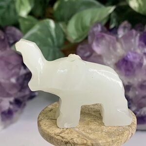 Natural Calcite Carved Elephant Figurine Crystal Pachyderm Carving Figurine 2"